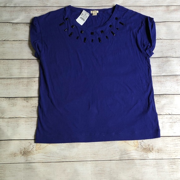 J. Crew Tops - J. Crew Jeweled Blue Shirt